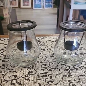 Black and Gray Glass Candle Holders with Modern Accents